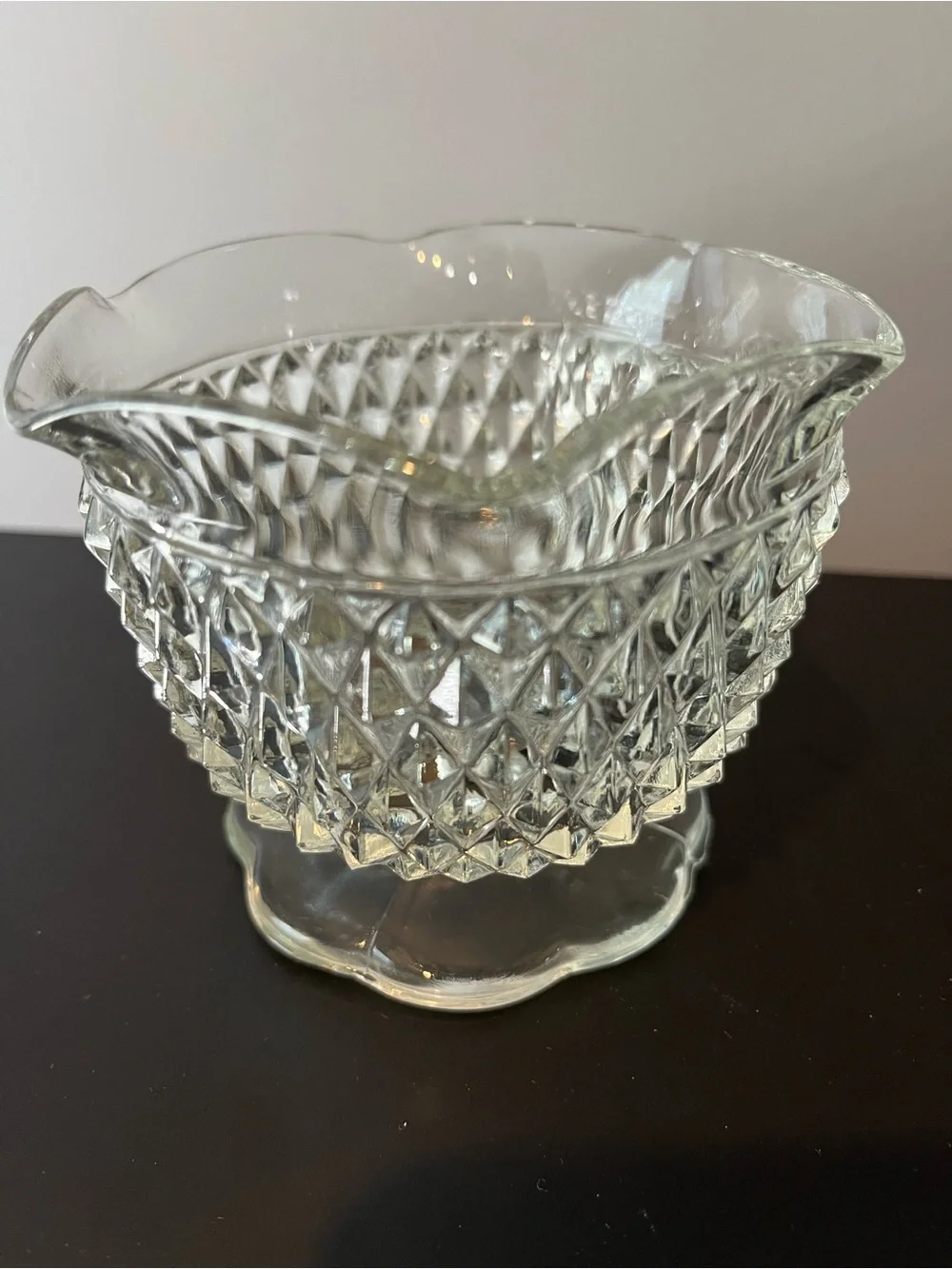 Vintage Indiana Glass Diamond Point Clear Footed Bowl OR Fairy Lamp Base
